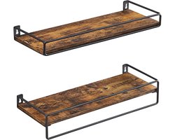 MAZAZU - Wandplank - Muurdecoratie - Set van 2 - Bruin en Zwart - 40x15,5x5/9,5