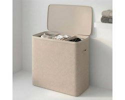 MAZAZU Wasmand 3 Vakken 120L – Deksel & Wassorteerder met Uitneembare Zakken - Beige