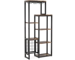 MAZAZU Wijnrek – Hoge kast – Open Rek – Bruin/Zwart – 80x30x175 cm