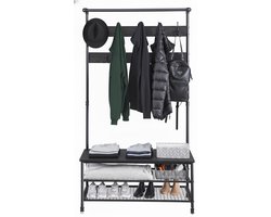 MAZAZU - XL Staande Kapstok - Garderoberek - Luxe - Extra Breed - Zwart - 23 haken - 100x41,5x182cm