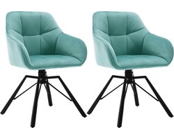 MazrekuHome® - Eetkamerstoelen met armleuning - Eetkamer stoelen set van 2 - Comfortabel - Draaiend - Gestoffeerd - Turqoise