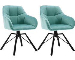 MazrekuHome® - Eetkamerstoelen met armleuning - Eetkamerstoelen set van 2 - Comfortabel - Draaibaar - Gestoffeerd - Turquoise