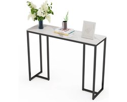 MazrekuHome® - Side table - Moderne smalle tafel - Met marmeren blad - Metalen onderstel - Zwart - LxBxH 100x30x78,5 cm