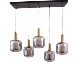 MBC-Light - hanglamp smoke bulbs - spiegel glas - brons element - 5 lichts - zwart ophangplaat 100 x 30cm