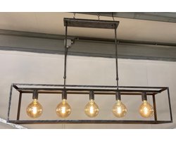 mbc-living - hanglamp Aquarius - antraciet metaal kleur - 120cm lang - 26cm breed - 120cm max hoog uitschuifbaar - 5 x e27