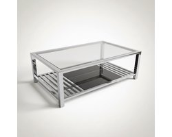 MBC Living - salontafel Estrel - 120x60x45cm - roestvrijstalen frame - helder glas en smoke glas - design