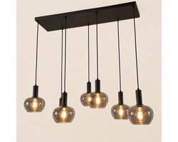 Mbc -Living - Smoke Bulbs - 7 lichts appel vorm glas - Kuster stijl - zwart plaat 120 x 30cm - 180cm max pendel lengte