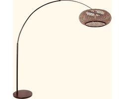 mbc-living - staande booglamp - 250cm max hoog - 210cm sprong max - uitschuifbaar - met bamboe kap 60cm