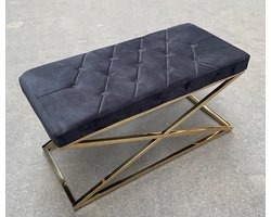 mbc-living - X bankje - Hocker - glanzend goud - velvet zwart stof - L100cm x H48cm x W45cm