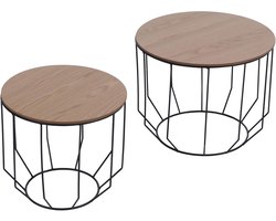MCA 2-delige set salontafel MCW-P58, bijzettafel koffietafel loungetafel, industrieel metaal hout eiken