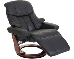 MCA Calgary 2 fauteuil, TV fauteuil, echt leer, 150kg belastbaar ~ zwart, walnoot look