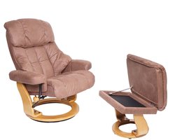 MCA Relaxfauteuil Calgary XXL, TV-fauteuil kruk, 180kg belastbaar stof/textiel ~ bruin, frame natuurbruin