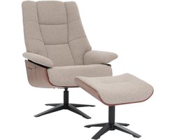 MCA relaxfauteuil + kruk MCW-N57, relaxfauteuil, bouclé stof hout ~ bruin