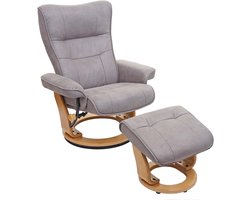 MCA relaxfauteuil Montreal, TV-fauteuil kruk, stof/textiel 130kg belastbaar ~ lichtgrijs, natuurbruin