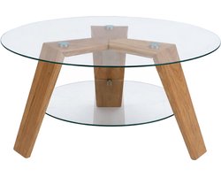 MCA salontafel MCW-P59, bijzettafel koffietafel salontafel, massief hout glas rond Ø 75 cm, eikenhout