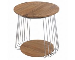 MCA salontafel MCW-P60, bijzettafel koffietafel loungetafel, metaal MDF rond Ø 50 cm ~ bruin