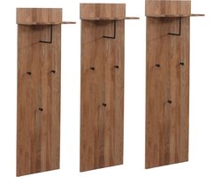 MCA set van 3 garderobe panelen MCW-P55, wandgarderobe, massief houten legplank met haken, eikenhout