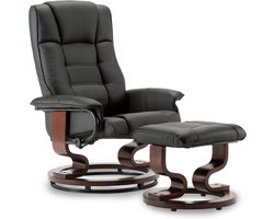 MCombo 9019 Relaxstoel met Hocker – 360° Draaibaar & Verstelbaar - Kunstleer Zwart