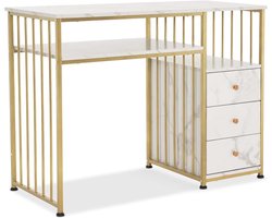 MCombo bureau met laden, kaptafel zonder spiegel marmer-wit goud, nageltafel van hout metalen frame, computer bureau woonkamer modern, 109 x 45.5 x 81cm, 2407 (wit)
