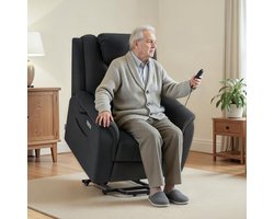 MCombo Elektrische Relaxfauteuil met Sta-op Hulp - Massage & Verwarming - Verstelbare Hoofdsteun - Verrijdbaar - Donkergrijs