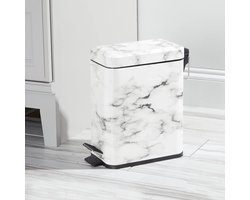 mDesign - Pedaalemmer - afvalbak/prullenbak - voor badkamer, keuken en kantoor - met pedaal, deksel en plastic binnenemmer/rechthoekig/metaal/5 liter - marmer