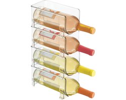 mDesign Wine Rack - Stackable Bottle Holder for Your Kitchen Drink Storage - Holds Four Bottles in Total - Clear