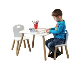 Mdf Kindertafel SET met 2 Stoelen | FSC Goedgekeurde Zitgroep | Houten Tafel, Inclusief 2x kinderstoel | Afm: Tafel 55 x 45 x 55 Cm. | Afm: Stoel 27 x 53 x 27 Cm. | 3 - Delige SET | Kleur: WIT