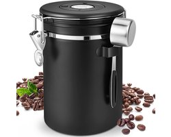 MDUG Afgesloten roestvrijstalen koffiekan - 1,8 liter - Zwart - Met lepel - Met roestvrijstalen filter - Houdt koffie vers - Ook geschikt voor het bewaren van theebladeren, noten en cacaopoeder