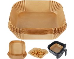 MDUG Bakmatjes voor de airfryer - 100 stuks - Bruin (ongebleekt) - Vierkante bakmatjes voor de airfryer - Wegwerpbaar, oliebestendig papier - Geschikt voor COSORI, Ninja, Tefal en Russell Hobbs airfryers