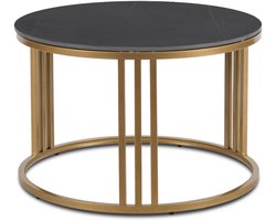 Mebel Elite Korin - Salontafel - 70 cm - Zwart marmerlook - Gouden metalen onderstel