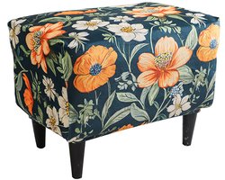 Meble odNowa - Ottomaanse Puf Hoes - Velours - Oranje Bloemen - Elastisch