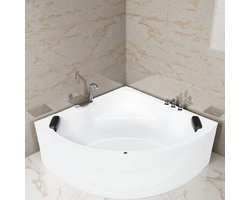 Medahomestore SerenityLux Hoekbad 140x140 cm – Premium Vrijstaand Ligbad – Complete Acryl Badkuip Set – Met LED-verlichting, Chroom Armatuur, Nekkussen & Afvoer – Modern Design voor Luxe Badkamer