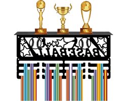 Medaillehouder Sport Trofee Plank - Wandmontage Decor - Opknoping Medailles Rek met Opslag - 60+ Medailles - Race Medaillewinnaars - Honkbal - Metaal - 3 Rijen - 12 Haken