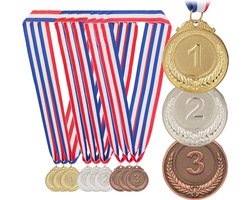 medailles kinderen - set van 12 - Ø 5 cm - 1e, 2e, 3e plaats - metaal - goud-zilver-brons