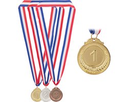 medailles kinderen - set van 3 - Ø 5 cm - 1e, 2e, 3e plaats - met lint - goud-zilver-brons