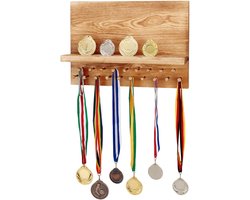 Medal Hanger Display Trophy Shelf - Houten Wandgemonteerde Medailles - Medaille Awards Rek Ribbon Houder met 19 Houten Haakjes voor Atleten - Sport Fan - Plaquettes - Gymnastiek - 40x28cm