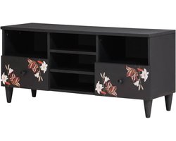 Media Opbergkast - Tv Meubel Kast - Woonkamer Opbergen - Bloemenpatroon Messing Knoppen - 100 x 335 x 46 cm