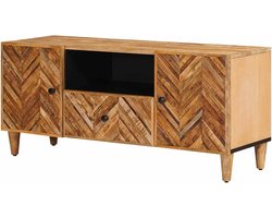 Mediabureau Massief Mangohout - Tv-meubel Kast - Woonkamer Opbergen - Minimalistisch Design Messing Knoppen