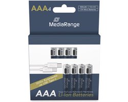 MediaRange oplaadbare USB-C Li-Ion-batterijen, Micro AAA I 1.5VI 500mAh, 4-pack