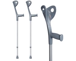 Medical Brace elleboogkrukken met flexibele doppen, grijs - loopkrukken - krukken open manchet. Set - paar van 2