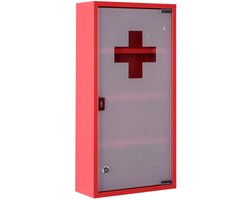 Medicijnkast 30 x 12 x 60 cm, rood, staal, met slot, opbergkast, kast, opbergkast, stabiel en duurzaam, gemakkelijk te reinigen, geschikt voor thuis en kantoor