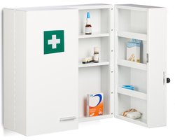 medicijnkast afsluitbaar - 11 vakken - staal - 53 x 53 x 21,5 cm - dubbele deur - wit