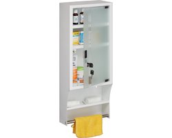 medicijnkast - glazen deur - afsluitbaar - 4 vakken - 65 x 27 x 12 cm - hangend - wit