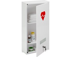 medicijnkast met slot - 3 vakken - staal - 60 x 30 x 12 cm - wit