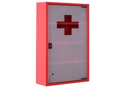 Medicijnkast met slot, opbergkast, kast, opbergkast, stabiel en duurzaam, gemakkelijk te reinigen, geschikt voor thuis en kantoor, 30 x 12 x 60 cm, rood, staal