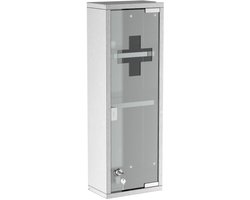 Medicijnkast Roestvrij Staal 20x12x58cm Zilver Matglas met Slot EHBO Kruis 2 Legplanken voor Badkamer Keuken