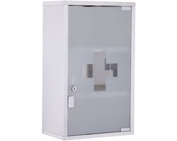 Medicijnkast Roestvrij Staal 30x18x50cm Zilver Matglazen Deur Afsluitbaar met Sleutel Wandmontage voor Thuis Kantoor