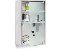 medicijnkast XL - extra diep - rvs - sleutels - 3 vakken - 50,5 x 30 x 18 cm