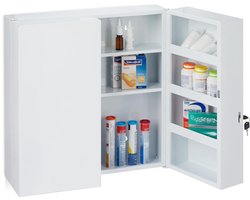 medicijnkast XXL - 2 deuren - staal - 11 vakken - afsluitbaar - 53 x 52,5 x 19,5 cm - wit