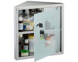 medicijnkastje met slot - 2 vakken - 30 x 30 x 17,5 cm - rvs - hoek